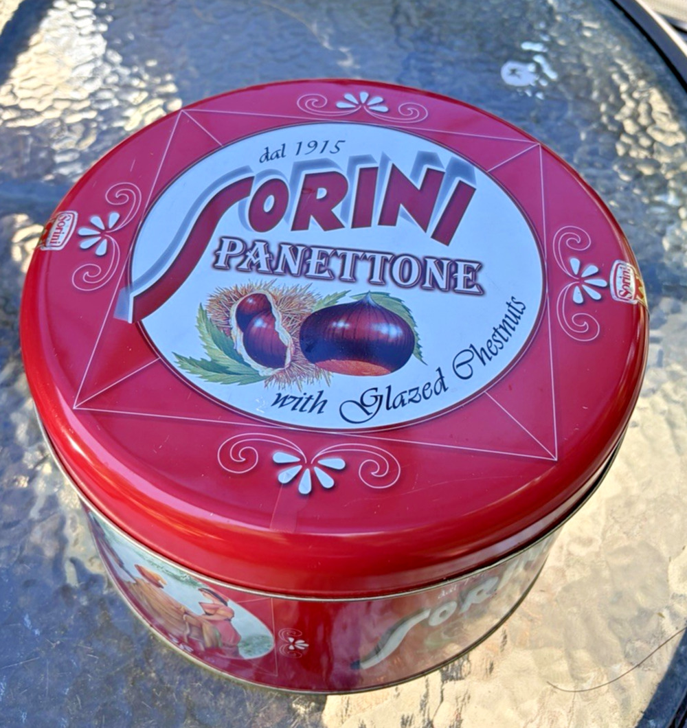 Large Round Tin Sorini Panettone w/Chestnuts Decorative 2011 Williams Sonoma